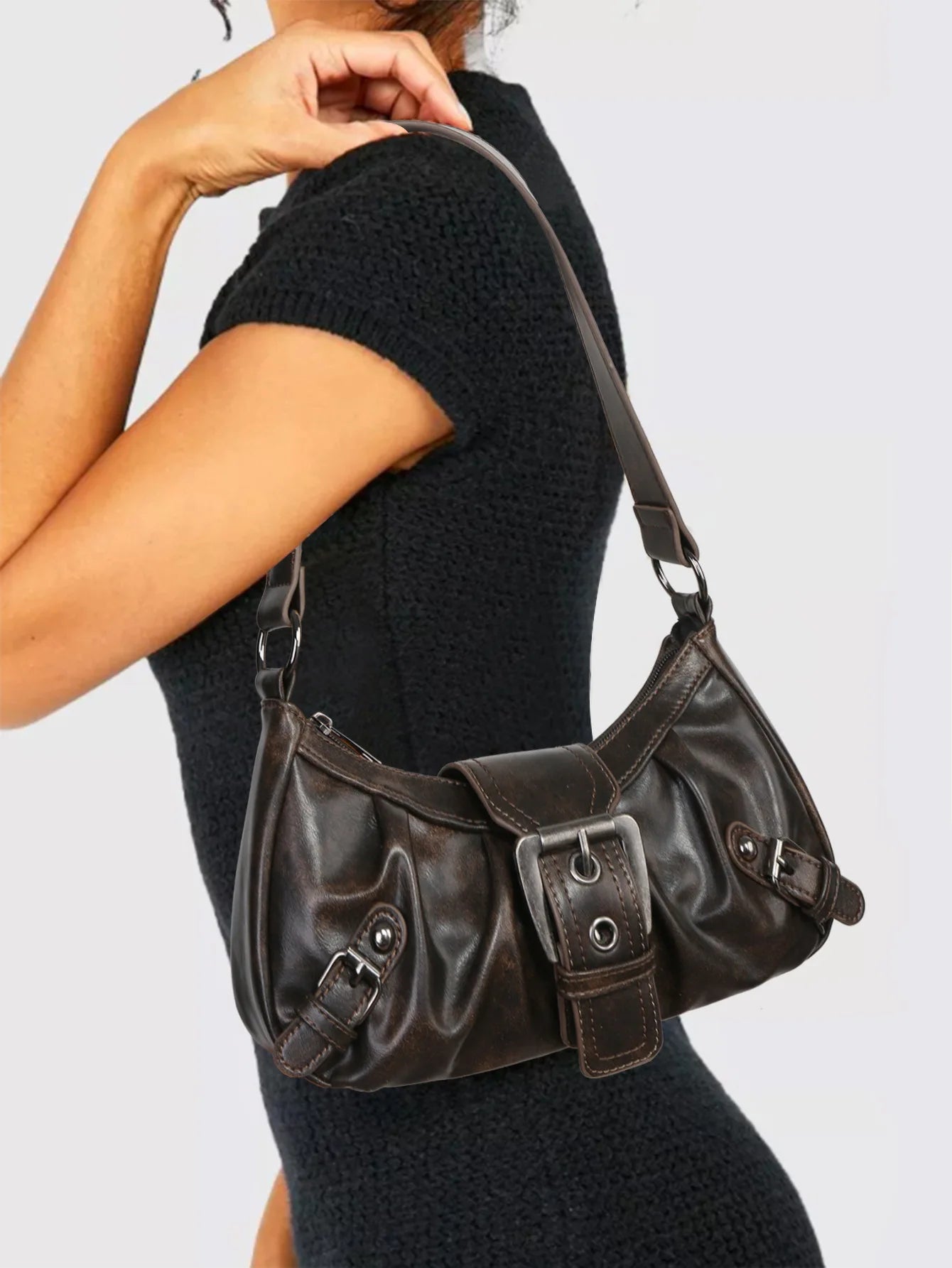 2024 Spring Hot Selling Maillard Style Retro Style Small Bag Spicy Girl Y2K Wasteland Style Vintage Leather Shoulder Armpit Bag