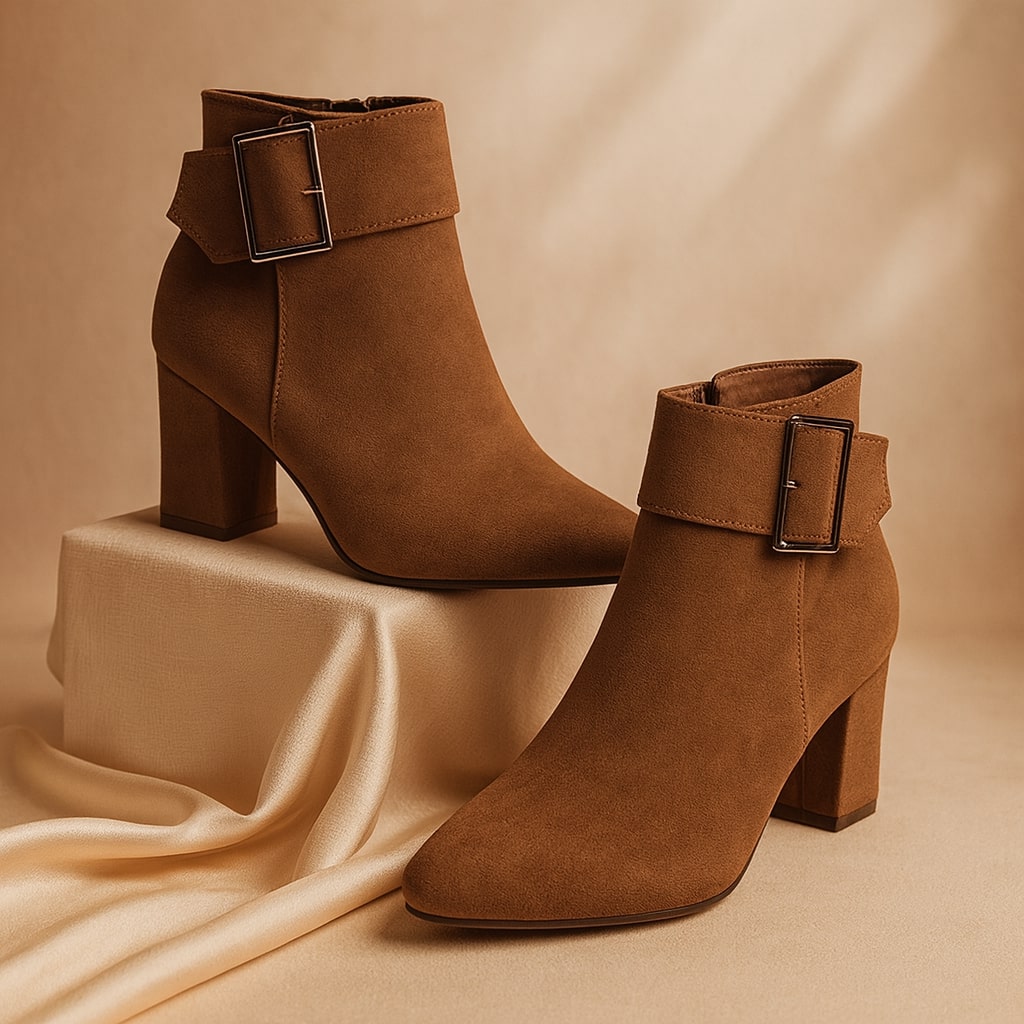 Women's Suede Buckle Ankle Boots – Block Heel & Side Zip