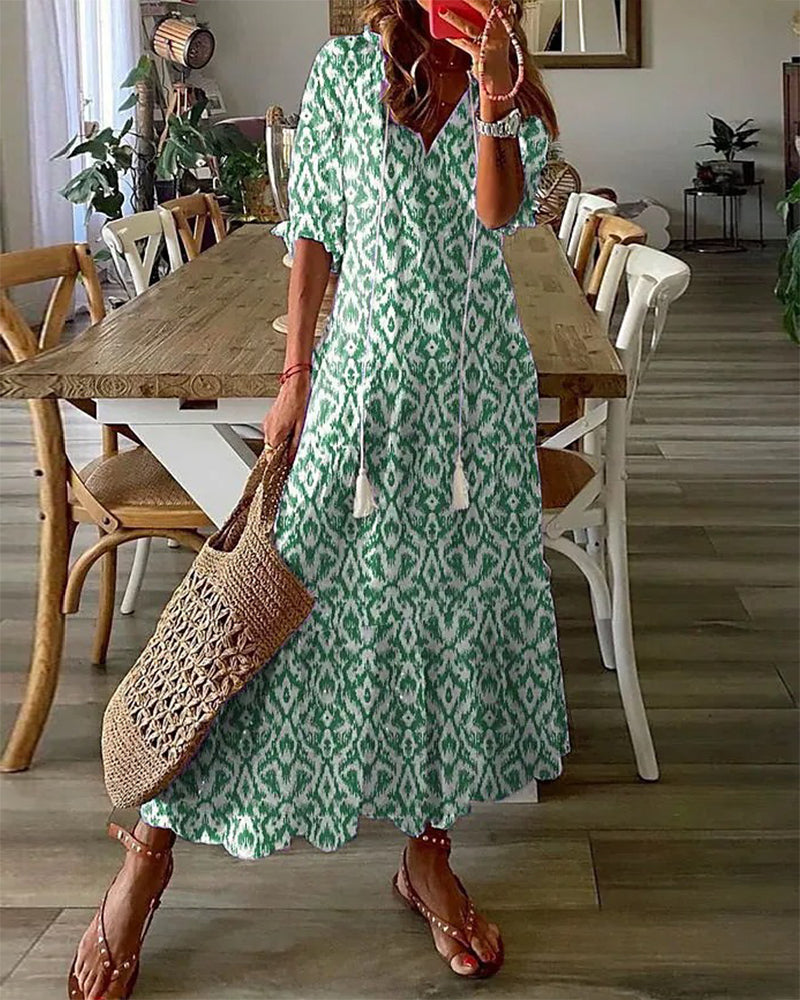 Women's Boho Tummy-Control Midi Dress