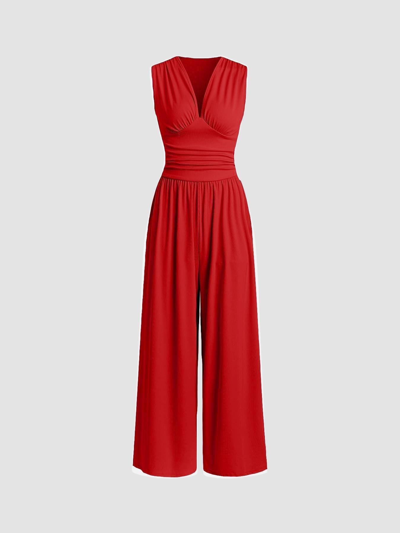 Women's Ribbed Sleeveless Wide-Leg Jumpsuit