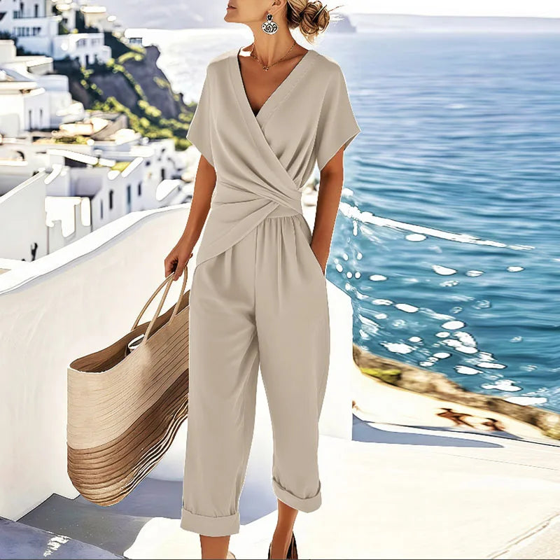 Women's Wrap-Front Two-Piece Set – Top & Cropped Pants