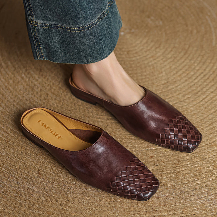 Women's Genuine Leather Woven Slip-On Mules