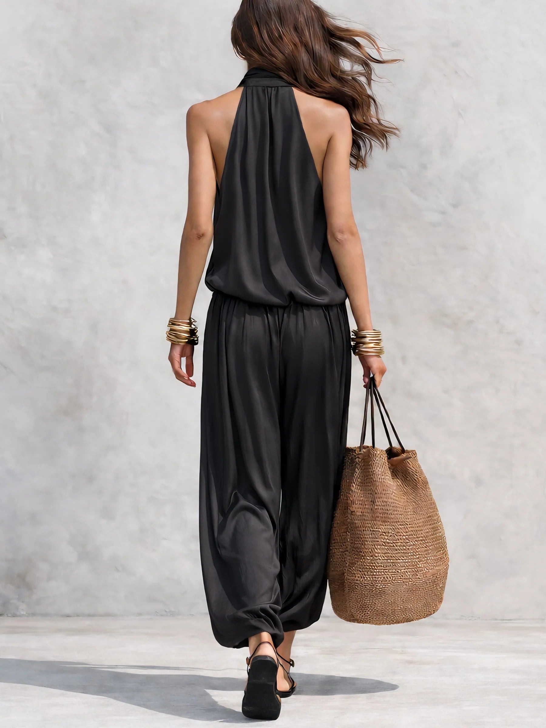 Women's Halter Two-Piece Set with Wide-Leg Trousers