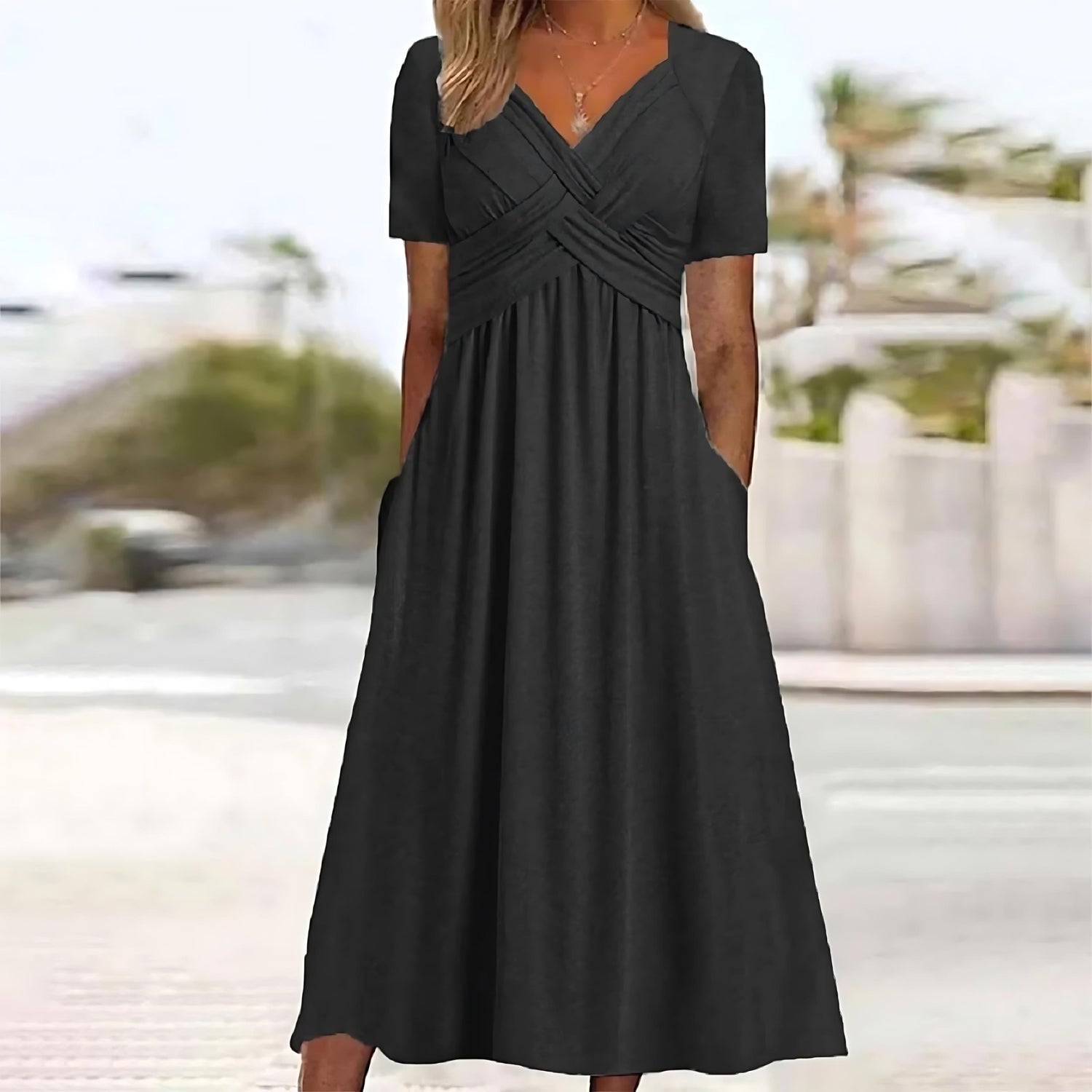 Women's Soft A-Line Midi Dress – Elegant Flowing Silhouette