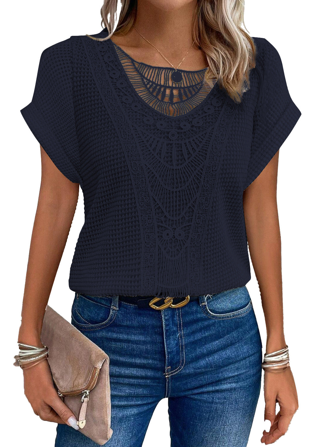 Women's Blouse Cream Soft Knitting Fabric