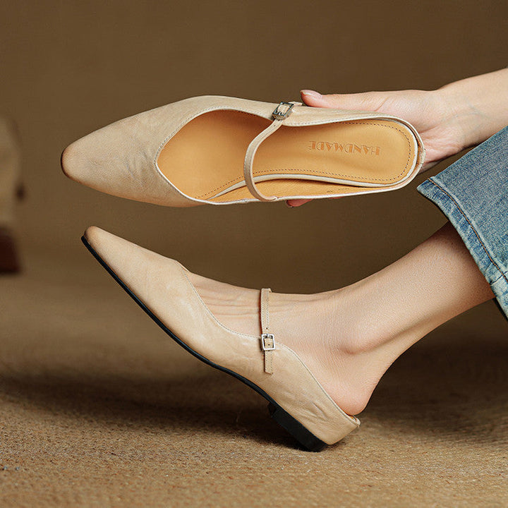 Women's Leather Pointed-Toe Mary-Jane Mules