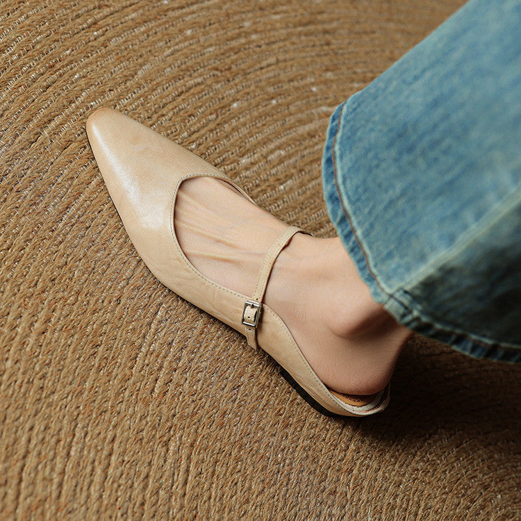 Women's Leather Pointed-Toe Mary-Jane Mules
