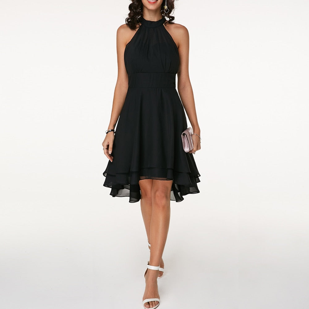 Women's Blue Chiffon Halter Dress – High-Low Summer