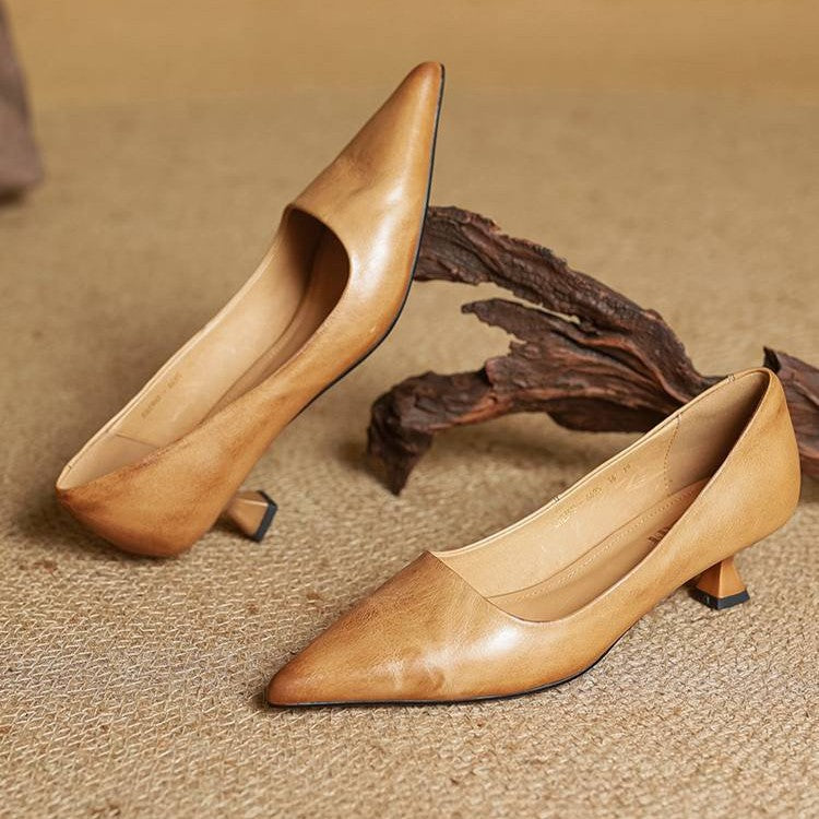 Women's Leather Kitten Heels – Serane Pointed Toe
