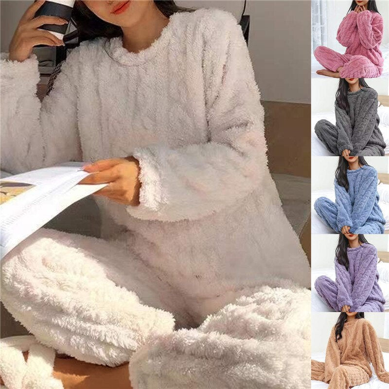 Women's Pajama Sets Fleece Long Sleeve Soft Cozy