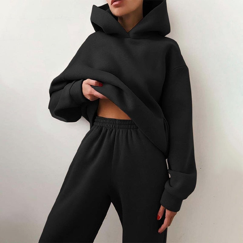 Women's Hoodie Set Gray Sweat Suits - Matching Hoodie and Sweatpants Set