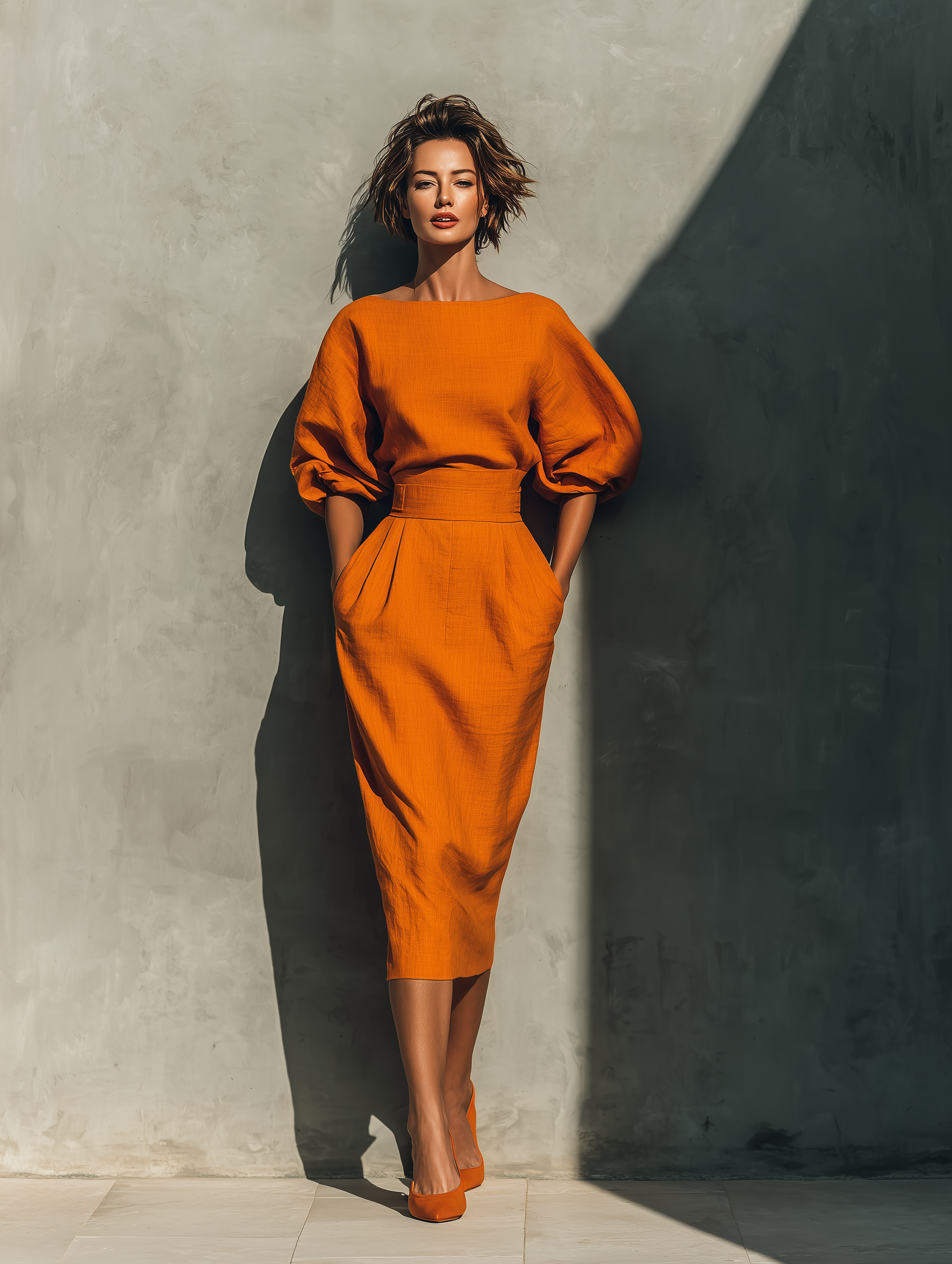 Women's Cotton Blend Mid-Sleeve Top & Midi Skirt Set