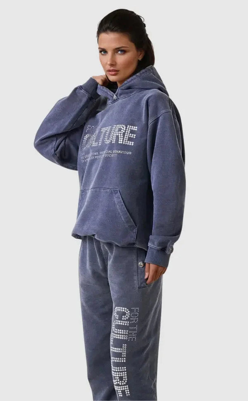 Sweat À Capuche Bleu Avec Imprimé "For the Culture"