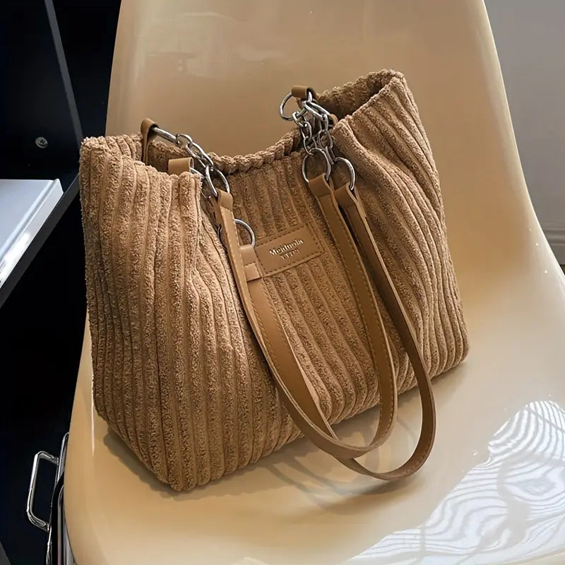 Women's Tote Bag Beige One Size Corduroy